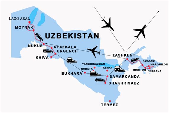 Mappa viaggio Uzbekistan